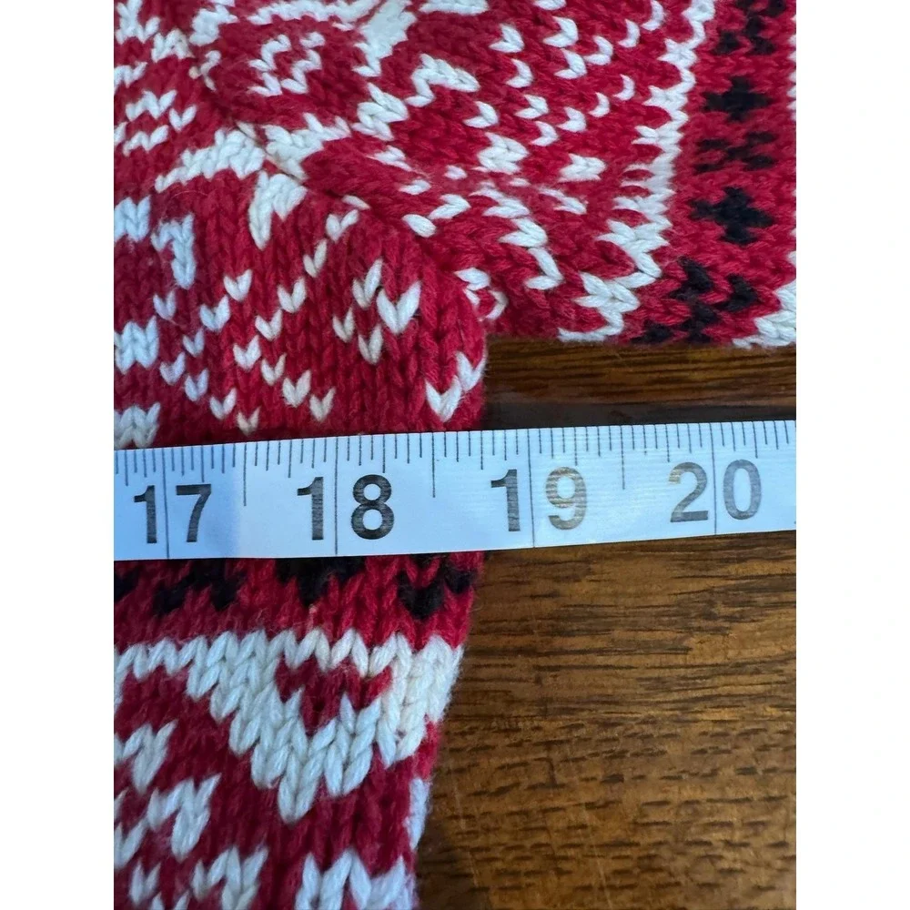 L.L. Bean Sweater Cardigan Womens S Red 100%‎ Cotton Fair Isle Holiday Ski Knit